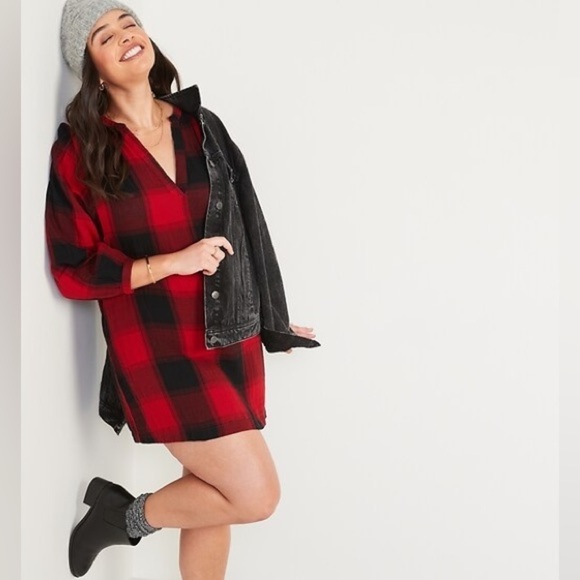 NWT! Red/Black Plaid Long-Sleeve Plaid Mini Swing Dress - Multiple Sizes💛 - Picture 1 of 6